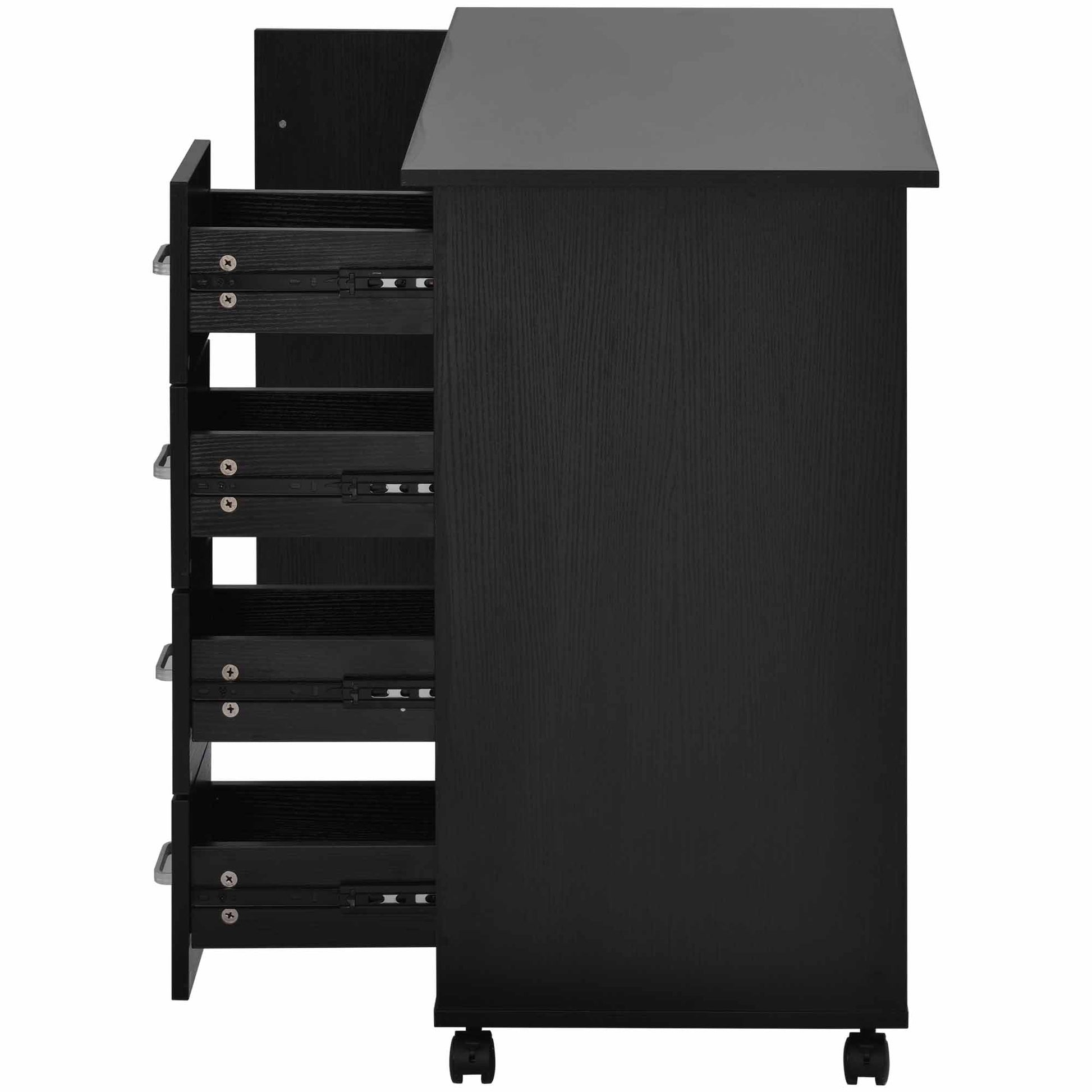 Home Mdf Computer Desk With 4 Drawers And A Storage Cabinet, Home Office Desk Writing Desk With Wheelsoffice Table Nail Art Table Beauty Desk For Bedroom Small Spaces, Black Black Mdf