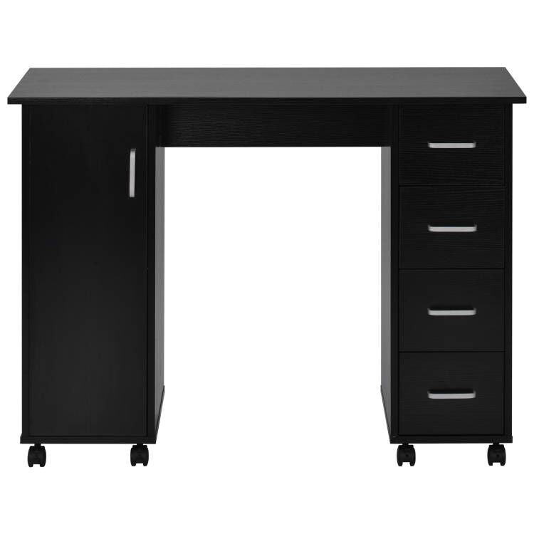 Home Mdf Computer Desk With 4 Drawers And A Storage Cabinet, Home Office Desk Writing Desk With Wheelsoffice Table Nail Art Table Beauty Desk For Bedroom Small Spaces, Black Black Mdf