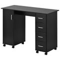 Home Mdf Computer Desk With 4 Drawers And A Storage Cabinet, Home Office Desk Writing Desk With Wheelsoffice Table Nail Art Table Beauty Desk For Bedroom Small Spaces, Black Black Mdf