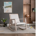 Solid Wood Linen Fabric Antique White Wash Painting Rocking Chair With Removable Lumbar Pillow Beige Foam Linen