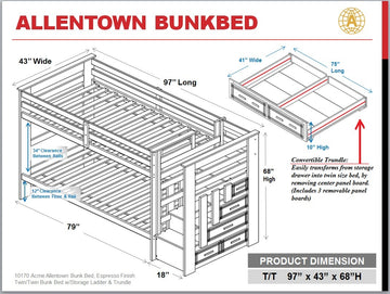 Allentown Bunk Bed Twin Twin & Storage In Espresso 10170W Espresso Solid Wood