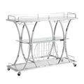 Contemporary Chrome Bar Cart With Wine Rack Silver Modern Glass Metal Frame Wine Storage Chrome Glass Metal