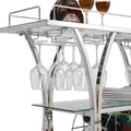 Contemporary Chrome Bar Cart With Wine Rack Silver Modern Glass Metal Frame Wine Storage Chrome Glass Metal