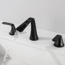 Two Handle Widespread Bathroom Faucet Black Bathroom Faucet 8 Inch 3 Holes Waterfall Bath Sink Lavatory Supply Lines Hose Matte Black Brass