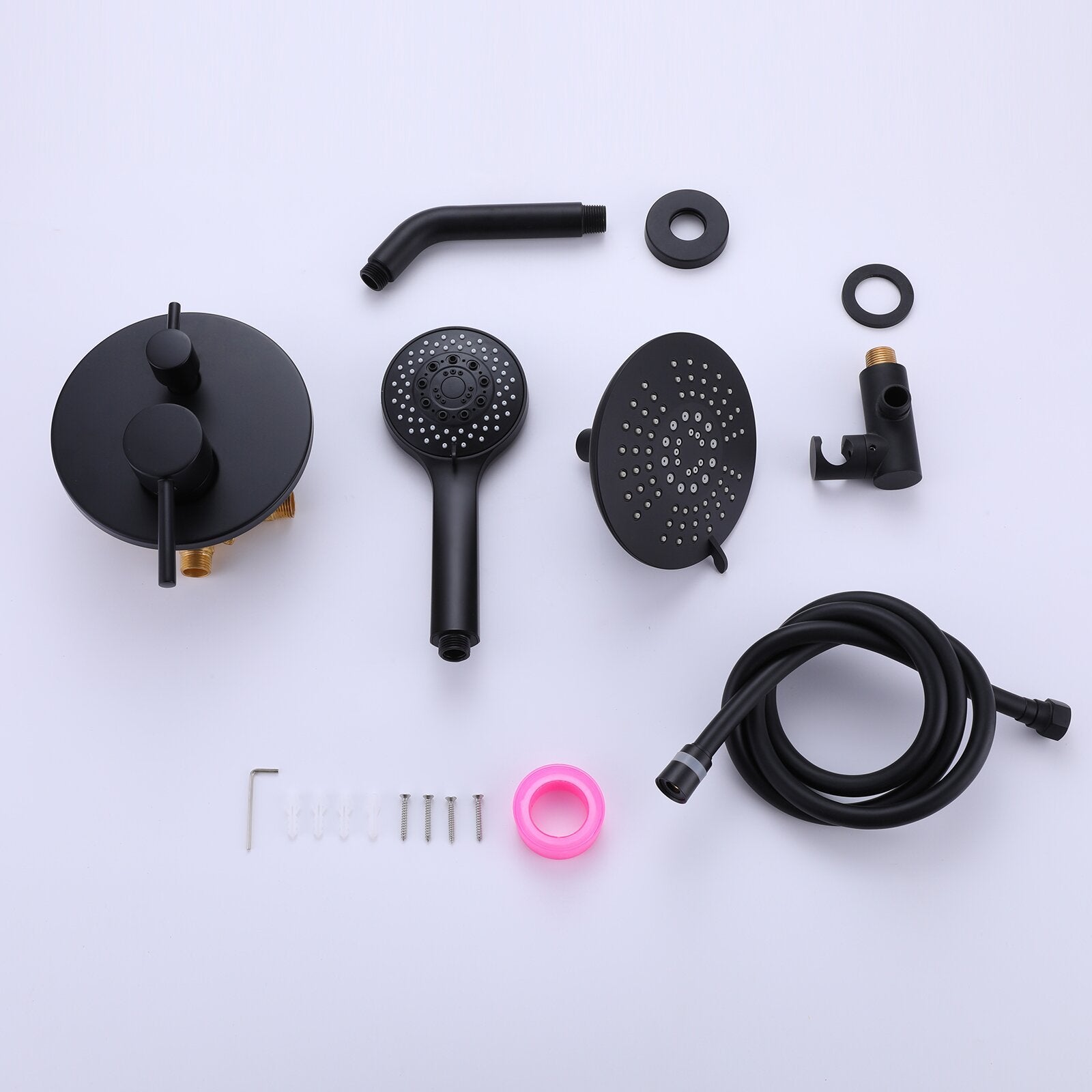 Round Shower System Wall Mounted Shower Faucet Rain Mixer Combo Set, Rain Shower Head Shower Set For Bathroom In Matte Black Matte Black Brass