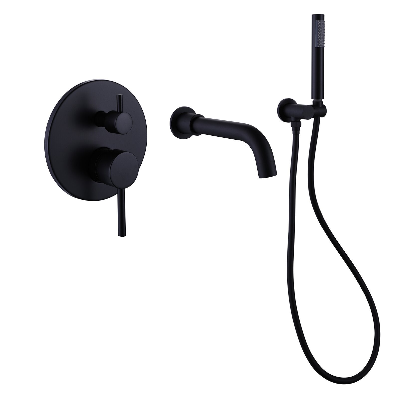 2 Handle Tub Spot Wall Mount Rain Mixer Shower Faucet Tub And Shower Faucet With Hand Shower In Black Valve Included Matte Black Brass