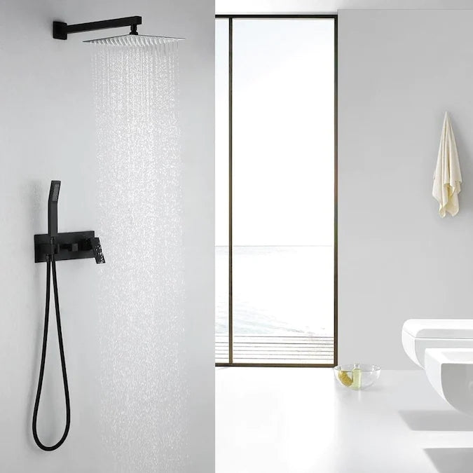 Wall Mounted Bathroom Rain Hot And Cold Complete Black Brass