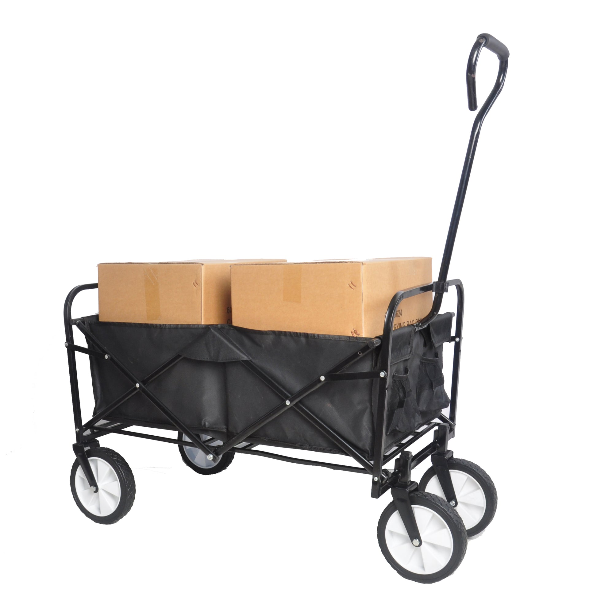 Folding Wagon Garden Shopping Beach Cart Black Black Steel