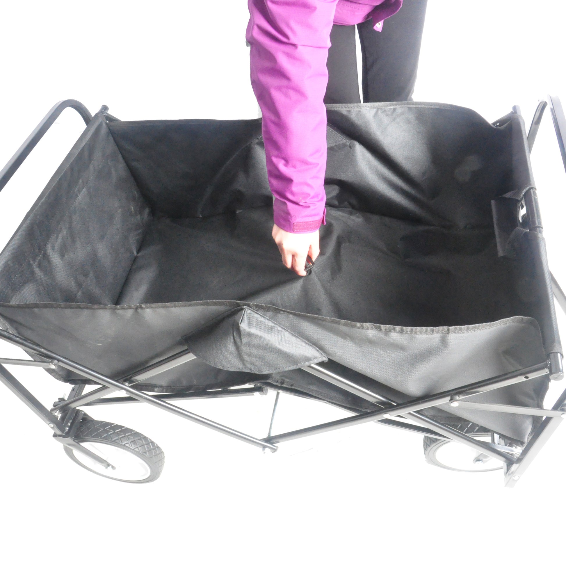 Folding Wagon Garden Shopping Beach Cart Black Black Steel