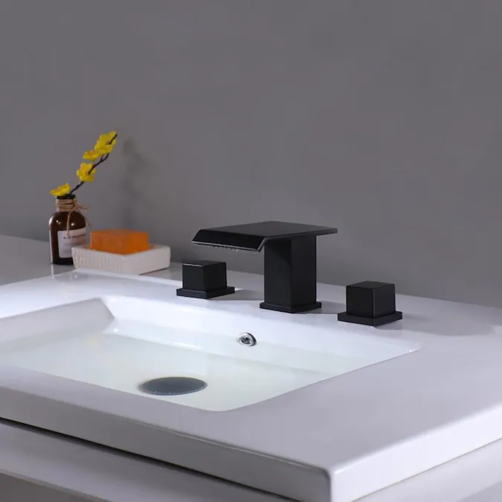 Waterfall Widespread Bathroom Sink Faucet,For 3 Hole 8 Inch Two Handles Bathroom Faucet Matte Black Brass