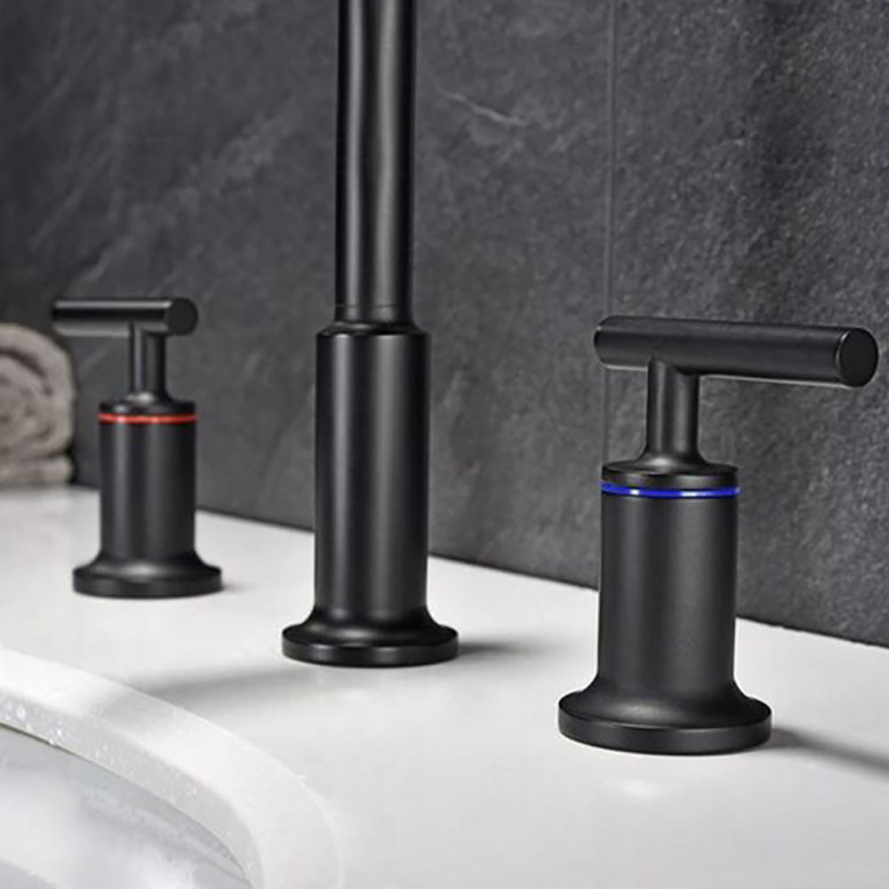 Matt Black Widespread Bathroom Sink Faucet With With Cupc Water Supply Hose And Cartridge Matte Black Brass