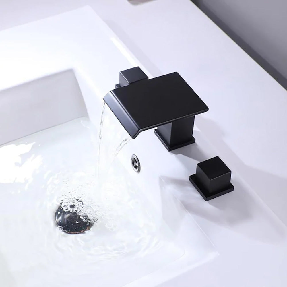Waterfall Widespread Bathroom Sink Faucet,For 3 Hole 8 Inch Two Handles Bathroom Faucet Matte Black Brass