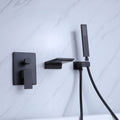 Wall Mount Tub Faucet Matte Black, Waterfall Wall Mount Tub Filler Faucet With Handheld Shower Brass, Bathtub Faucet Waterfall Spout High Flow Matte Black Brass