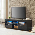 Black Morden Tv Stand With Led Lights,High Glossy Front Tv Cabinet,Can Be Assembled In Lounge Room, Living Room Or Bedroom,Color:Black Black 50 59 Inches Particle Board