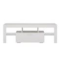 Fashiontvstandtvcabinet,Entertainmentcenter,Tvstationtv Console,Media Console,With Ledlight Belt,Light Belt Remote Control,Toughenedglassshelf,Metal Handle,Canbeplaced In The Living Room,Bedroom,White White Primary Living Space 50 59 Inches 50 59 Inches