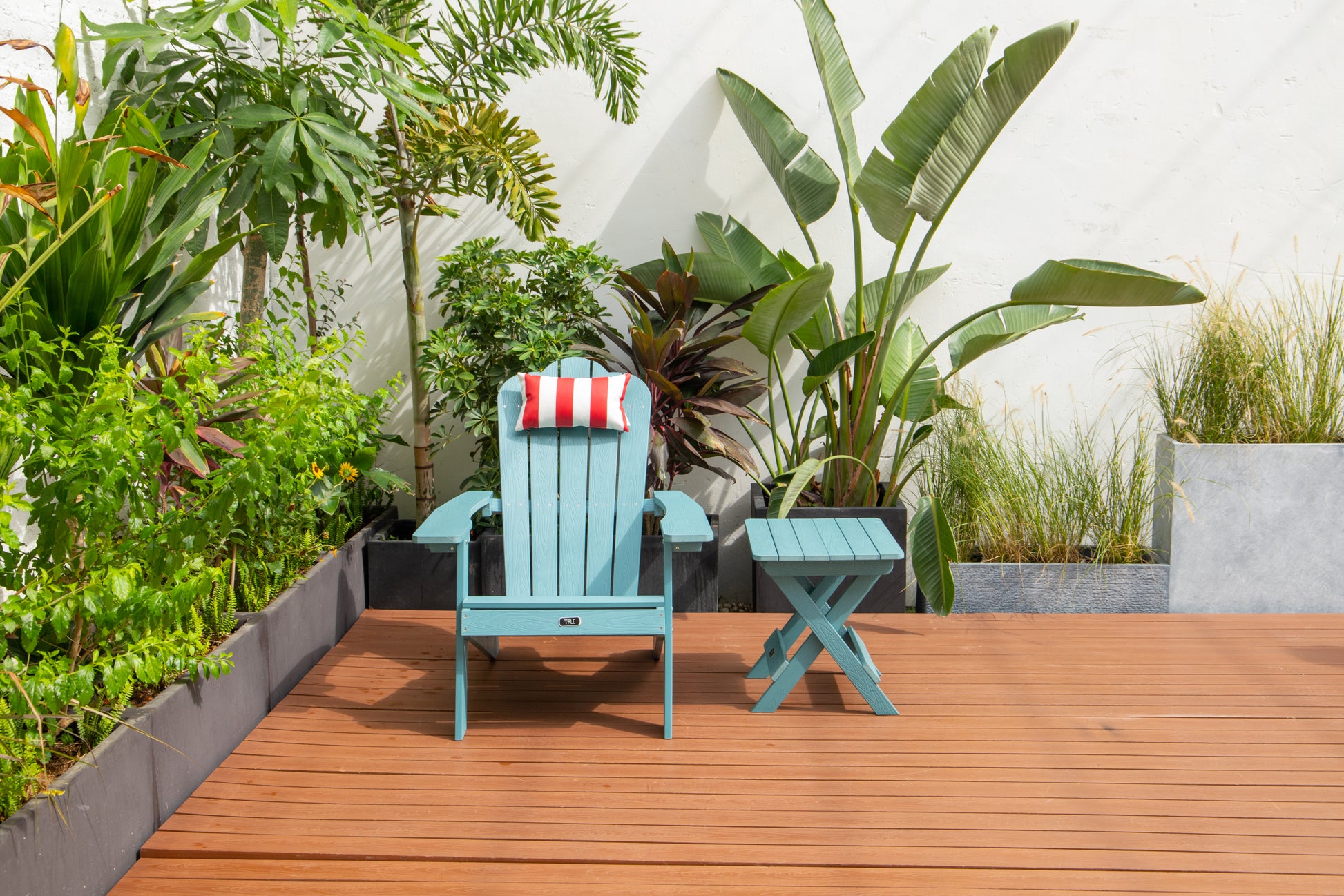 Tale Adirondack Chair Backyard Furniture Painted Seat Pillow Red Ban On Red Striped Polyester