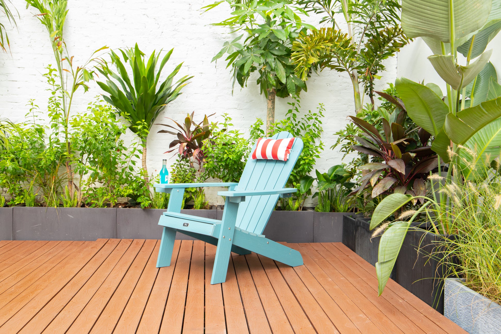 Tale Adirondack Chair Backyard Furniture Painted Seat Pillow Red Ban On Red Striped Polyester