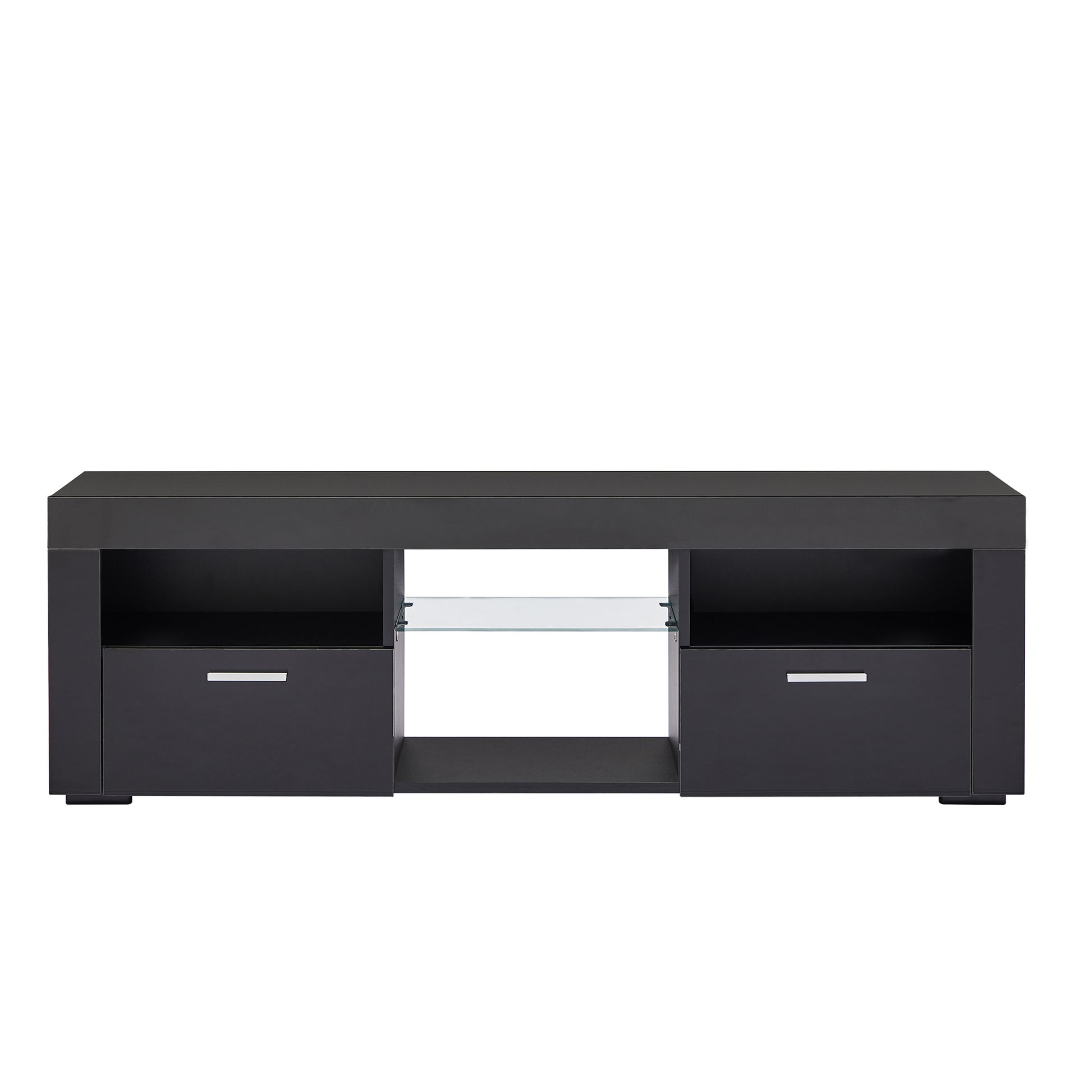 Black Morden Tv Stand With Led Lights,High Glossy Front Tv Cabinet,Can Be Assembled In Lounge Room, Living Room Or Bedroom,Color:Black Black 50 59 Inches Particle Board