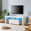 Fashiontvstandtvcabinet,Entertainmentcenter,Tvstationtv Console,Media Console,With Ledlight Belt,Light Belt Remote Control,Toughenedglassshelf,Metal Handle,Canbeplaced In The Living Room,Bedroom,White White Primary Living Space 50 59 Inches 50 59 Inches