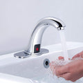 Automatic Sensor Touchless Bathroom Sink Faucet With Deck Plate, Chrome Vanity Faucets, Hands Free Bathroom Water Tap With Cold And Hot Water Mixer Chrome Zinc