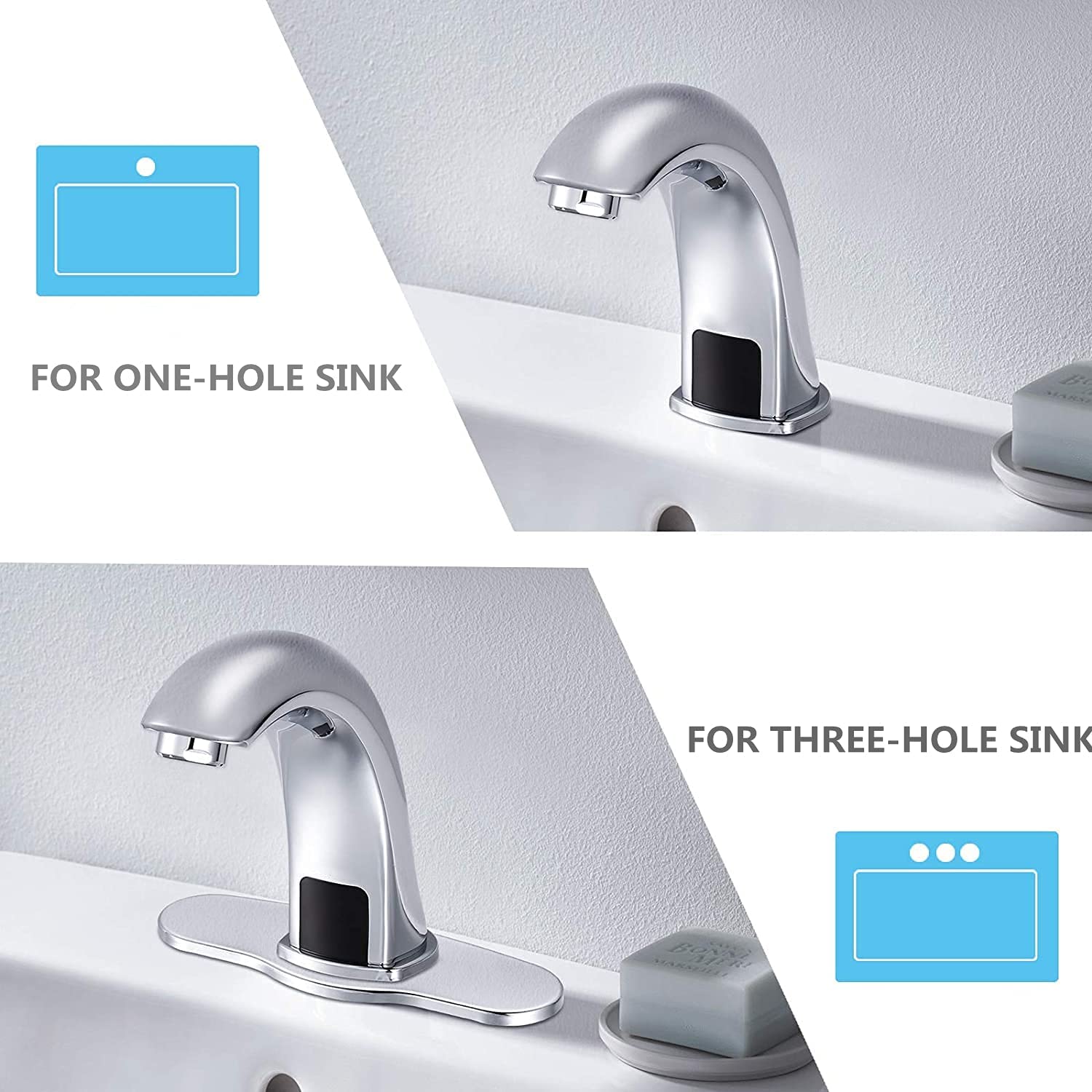 Automatic Sensor Touchless Bathroom Sink Faucet With Deck Plate, Chrome Vanity Faucets, Hands Free Bathroom Water Tap With Cold And Hot Water Mixer Chrome Zinc