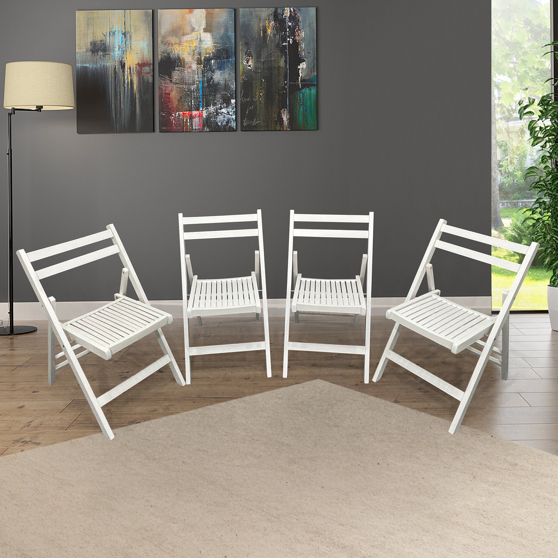 Furniture Slatted Wood Folding Special Event Chair White, Set Of 4, Folding Chair, Foldable Style White Solid Wood