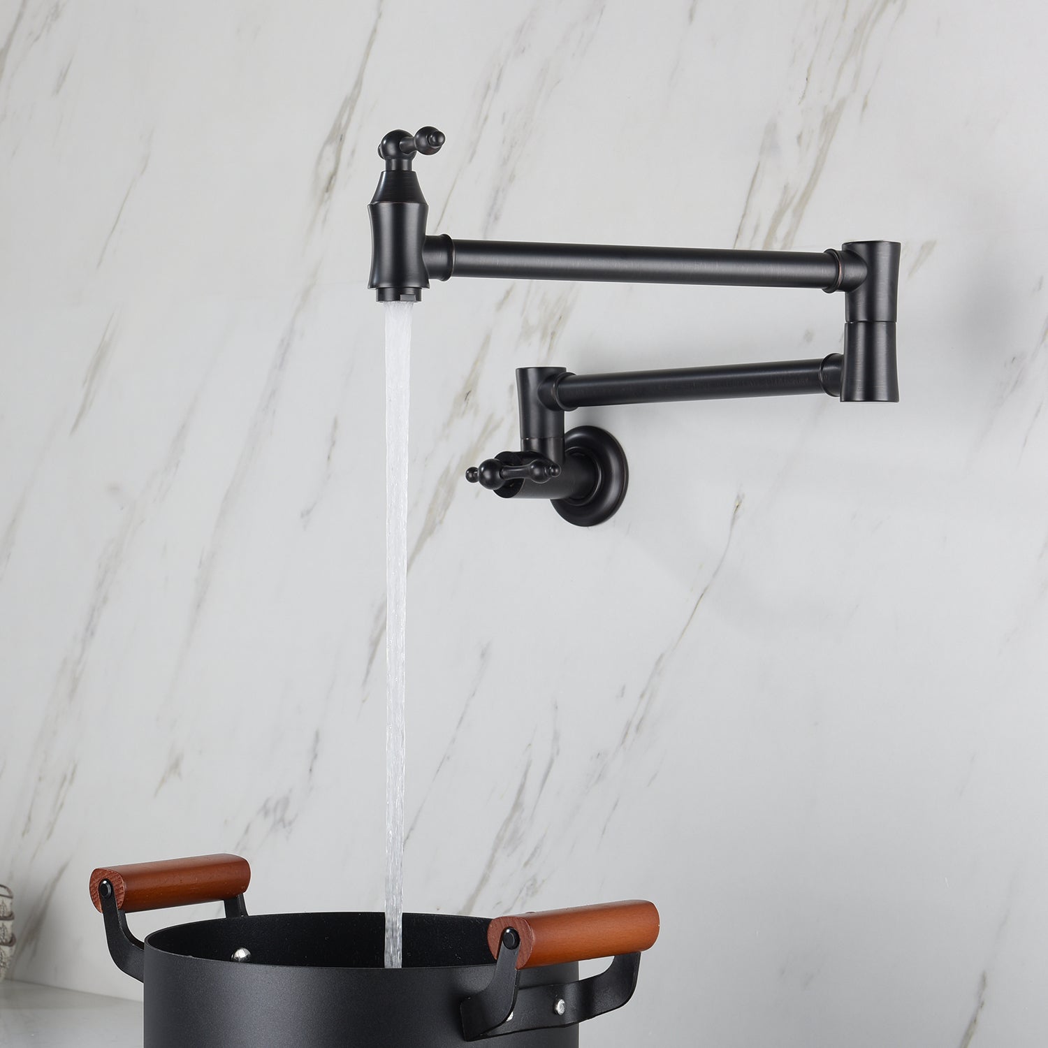 Pot Filler Faucet Wall Mount Matte Black Brass