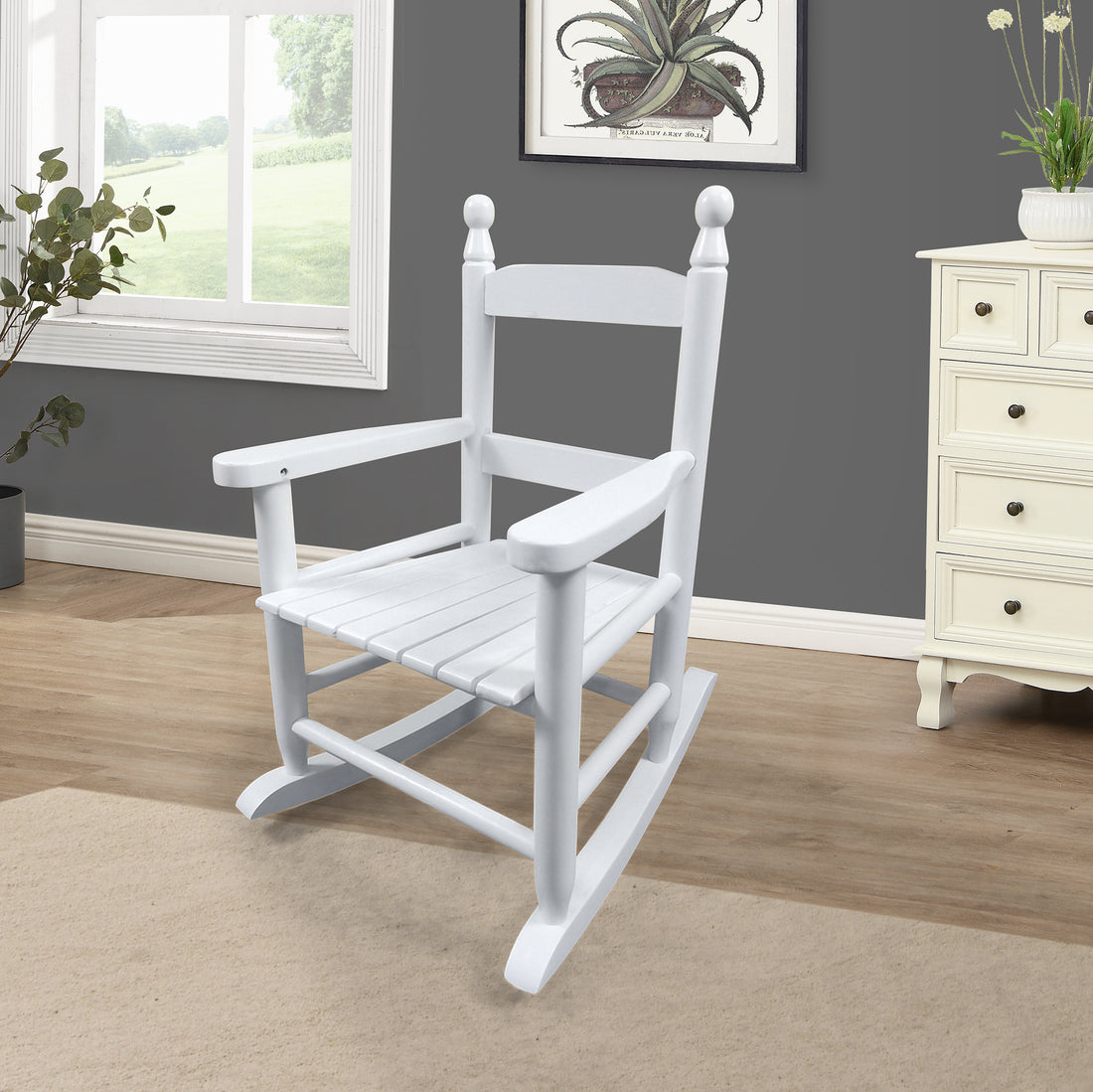 Children'S Rocking White Chair Indoor Or Outdoor Suitable For Kids Durable White Solid Wood