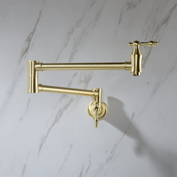 Pot Filler Faucet Wall Mount Gold Brass