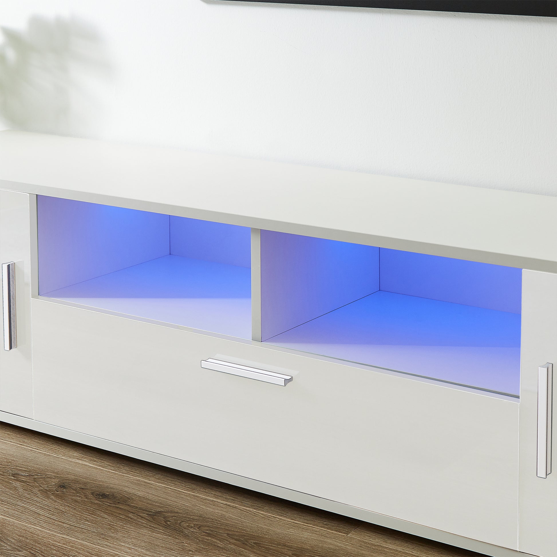 Quickassemblefashiontvstand,Tvcabinet,Entertainment Center Tv Station,Tvconsole,Console With Led Light Belt, Light Belt Can Be Remote Control,With Cabinets,Open Cells,For The Living Room,Bedroom,White White Primary Living Space 60 69 Inches 60 69 Inches