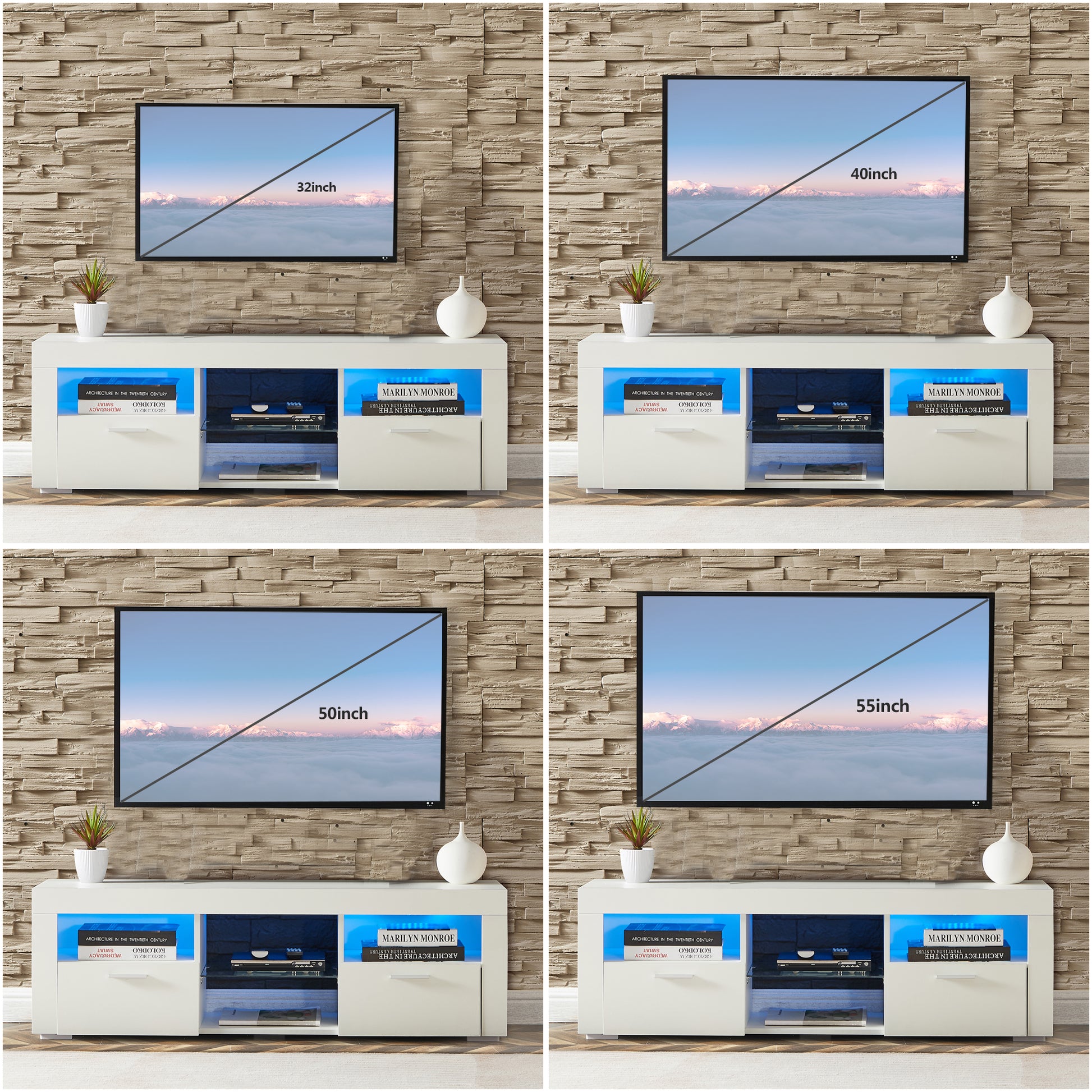 White Morden Tv Stand With Led Lights,High Glossy Front Tv Cabinet,Can Be Assembled In Lounge Room, Living Room Or Bedroom,Color:White White Primary Living Space 50 59 Inches 50 59 Inches Classic 60 Inches Foam Particle Board