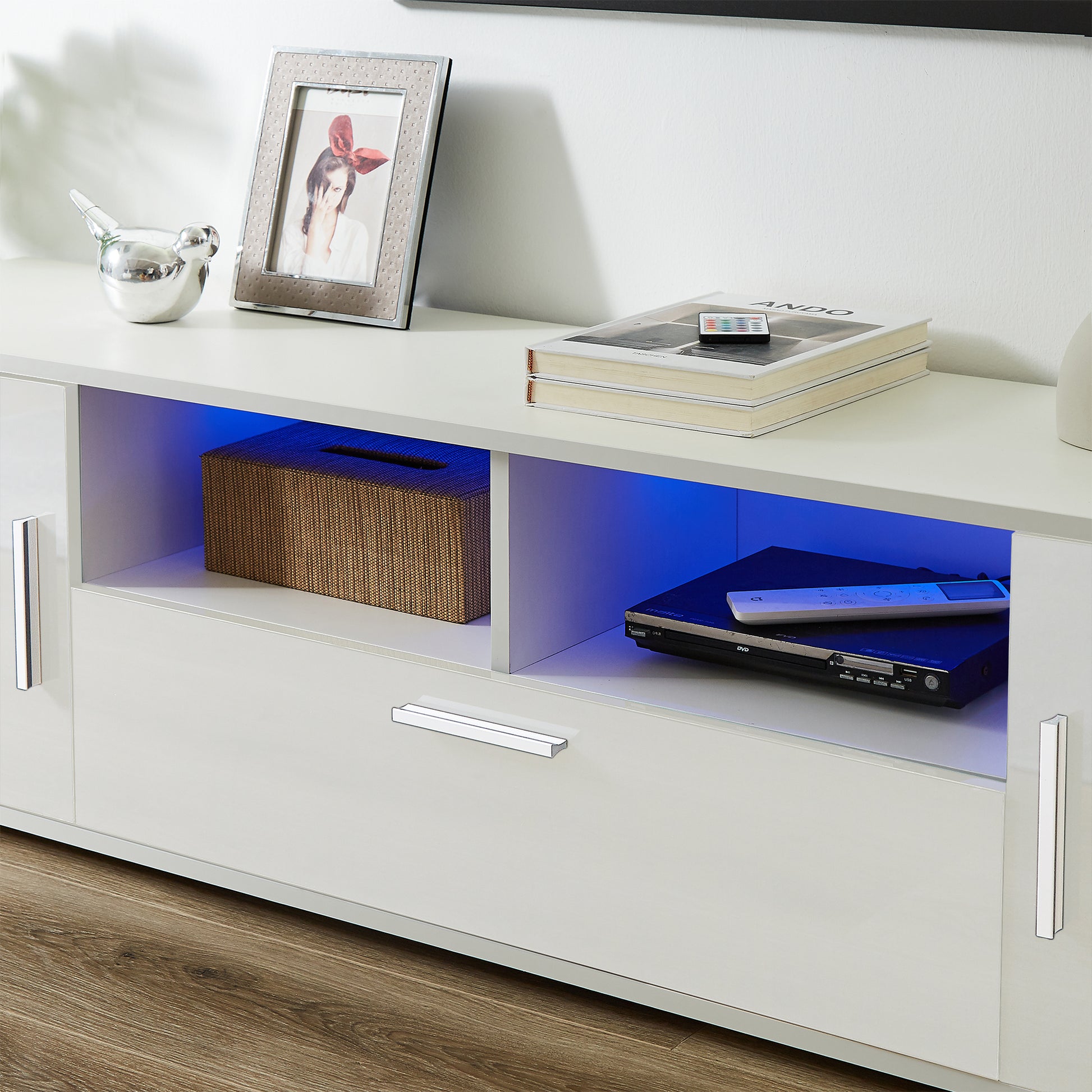 Quickassemblefashiontvstand,Tvcabinet,Entertainment Center Tv Station,Tvconsole,Console With Led Light Belt, Light Belt Can Be Remote Control,With Cabinets,Open Cells,For The Living Room,Bedroom,White White Primary Living Space 60 69 Inches 60 69 Inches