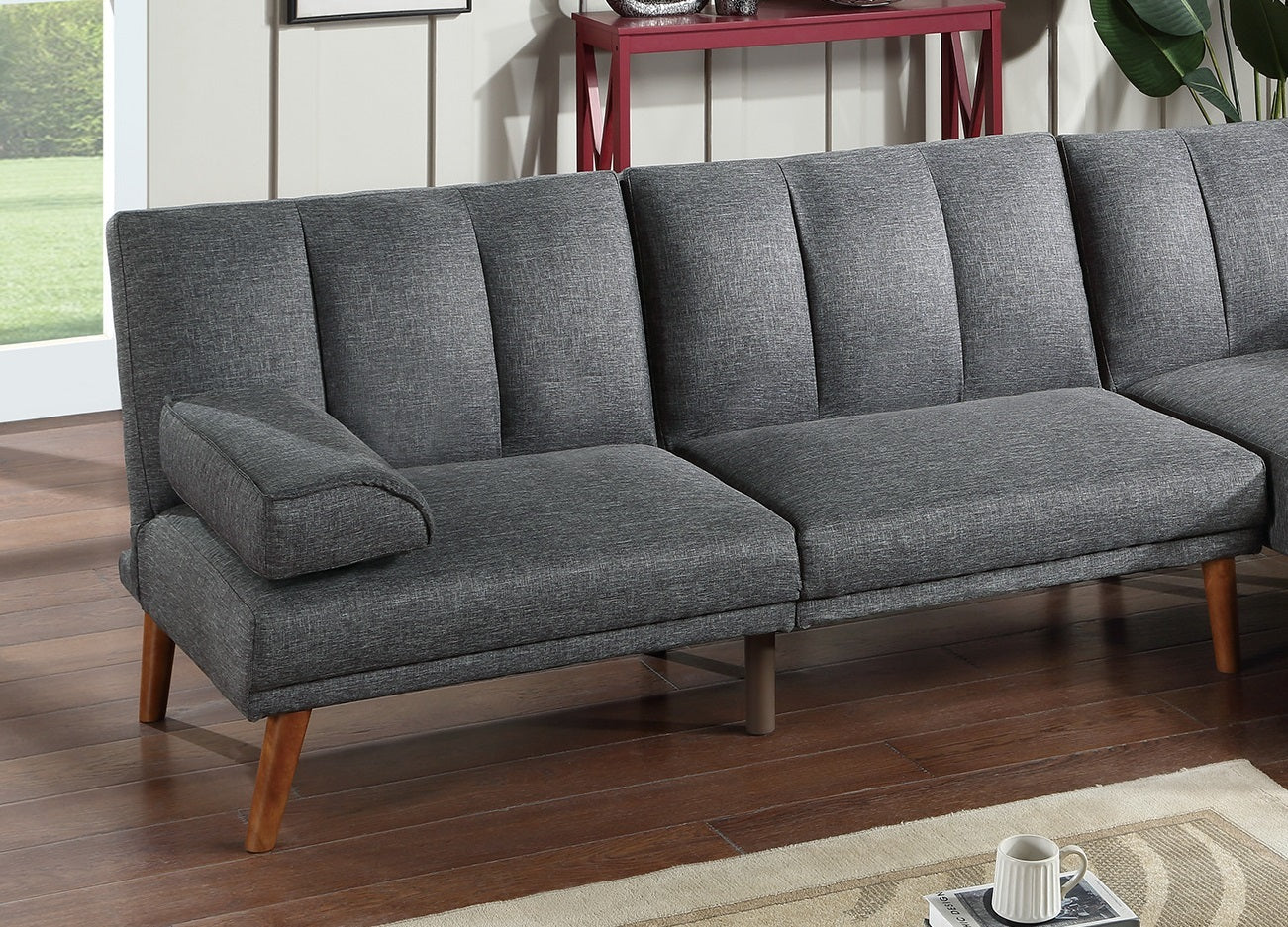 Blue Grey Polyfiber Adjustable Sofa Living Room Furniture Solid Wood Legs Plush Couch Grey Mix Wood Primary Living Space Cushion Back Contemporary,Modern Pillow Top Arms Foam Plywood 2 Seat