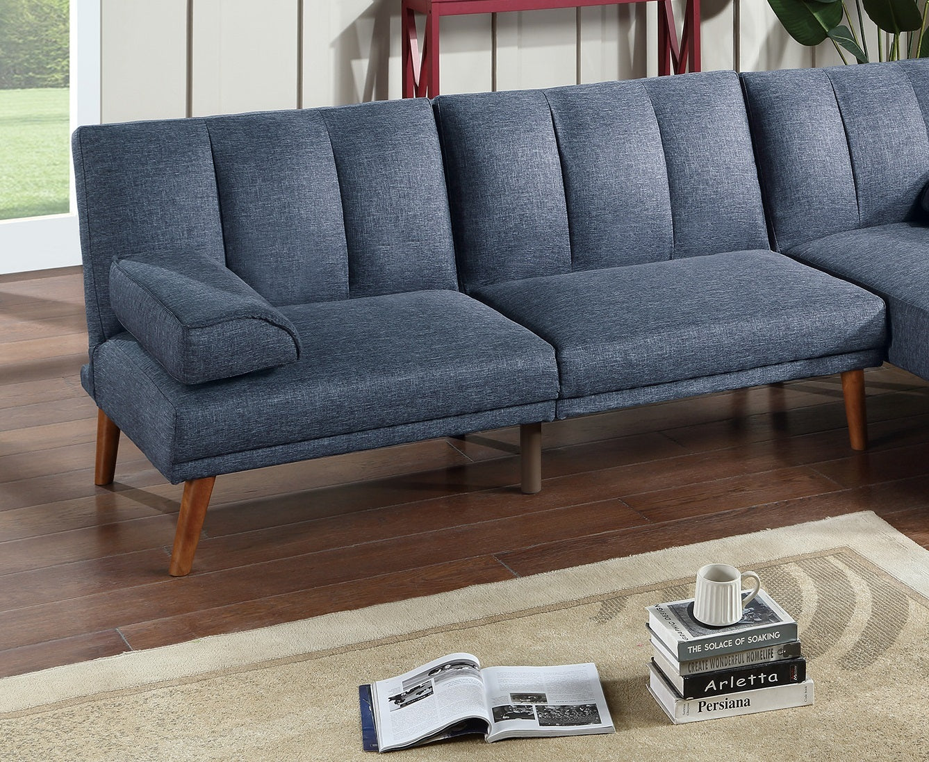 Navy Polyfiber 1Pc Adjustable Sofa Living Room Furniture Solid Wood Legs Plush Couch Navy Wood Primary Living Space Cushion Back Contemporary,Modern Pillow Top Arms Foam Plywood 4 Seat