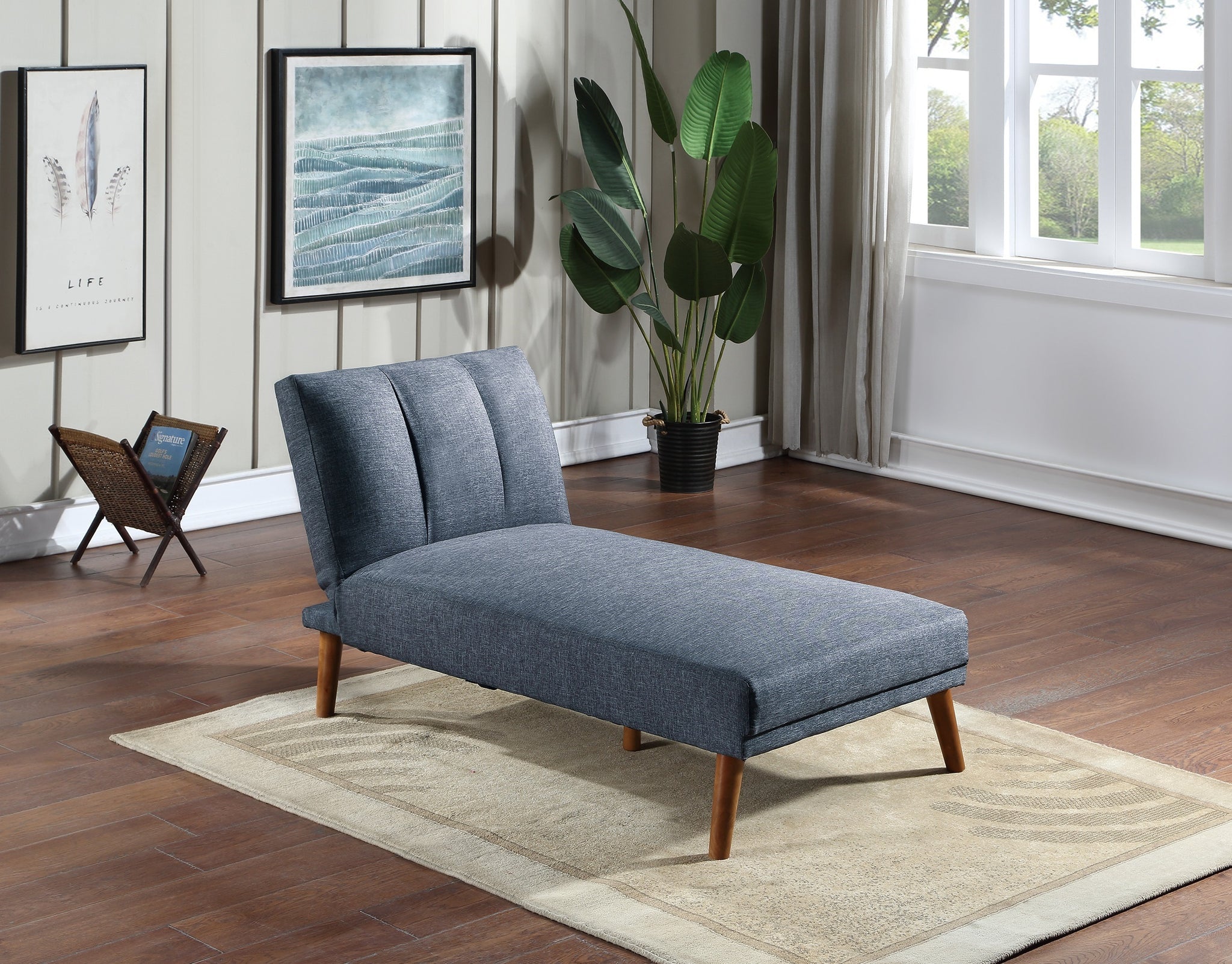 Navy Color Polyfiber Adjustable Chaise Bed Living Room Solid Wood Legs Plush Couch Navy Primary Living Space Cushion Back Contemporary,Modern Pillow Top Arms Foam Plywood 2 Seat