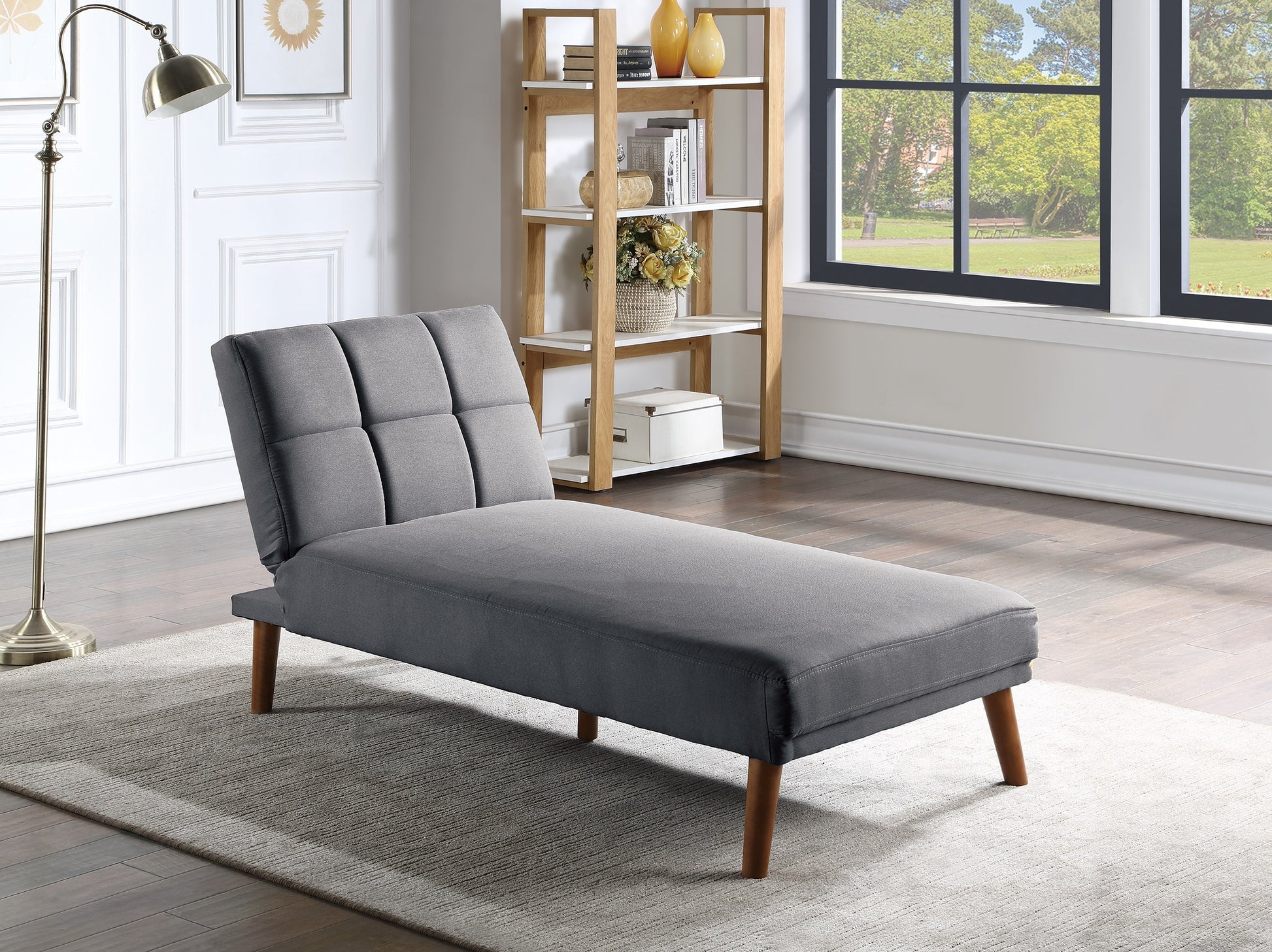 Blue Grey Polyfiber 1Pc Adjustable Chaise Bed Living Room Solid Wood Legs Tufted Comfort Couch Blue Grey Wood Primary Living Space Tufted Back Contemporary,Modern Armless Foam Plywood 2 Seat