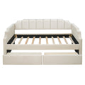 Twin Size Upholstered Daybed With Drawers, Wood Slat Support, Beige Beige Velvet