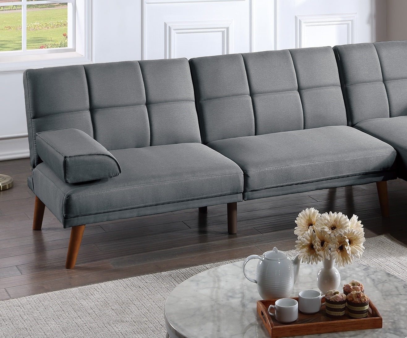 Blue Grey Color Polyfiber 2Pc Sectional Sofa Set Living Room Furniture Solid Wood Legs Tufted Couch Adjustable Sofa Chaise Grey Mix Wood Primary Living Space Tufted Back Contemporary,Modern L Shaped Pillow Top Arms Foam Plywood 5 Seat