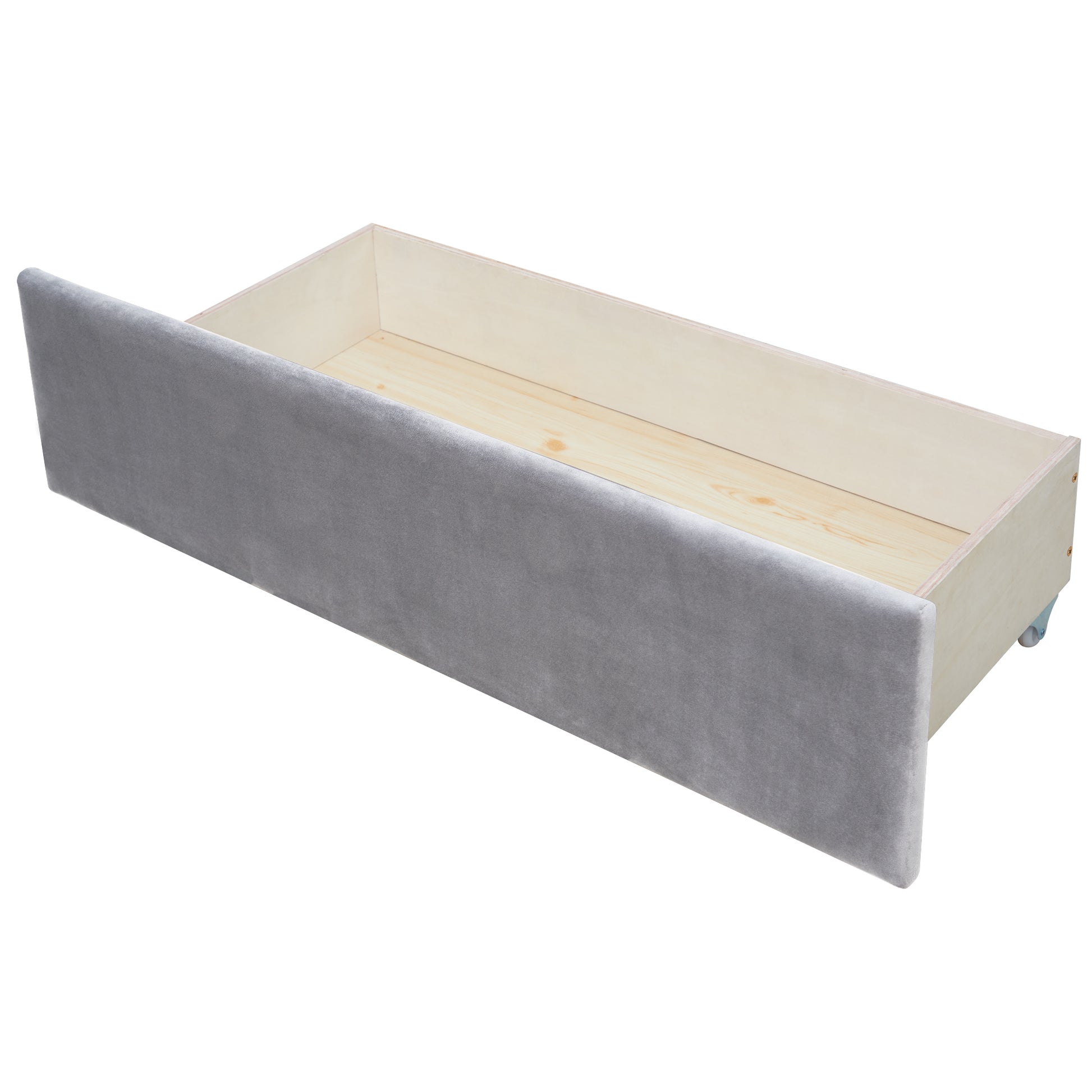 Twin Size Upholstered Daybed With Drawers, Wood Slat Support, Gray Gray Velvet