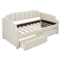 Twin Size Upholstered Daybed With Drawers, Wood Slat Support, Beige Beige Velvet