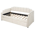 Twin Size Upholstered Daybed With Drawers, Wood Slat Support, Beige Beige Velvet