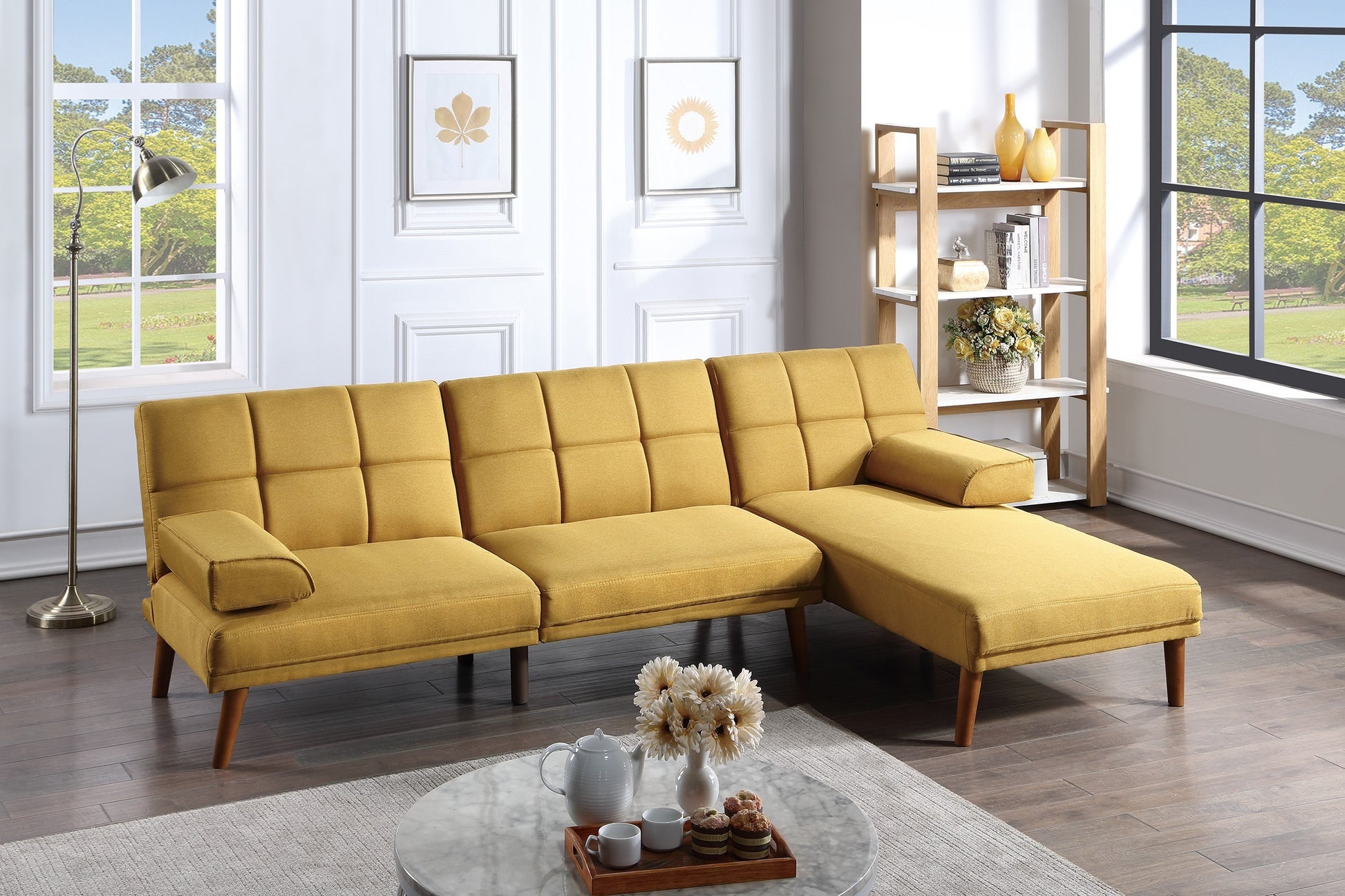 Mustard Polyfiber 1Pc Adjustable Tufted Sofa Living Room Solid Wood Legs Comfort Couch Mustard Wood Primary Living Space Tufted Back Contemporary,Modern Pillow Top Arms Foam Plywood 2 Seat