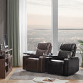 Power Motion Recliner With Usb Charging Port And Hidden Arm Storage 2 Convenient Cup Holders Design And 360 Swivel Tray Table,Brown Old Sku: Sg000630Aad Brown Foam Pu