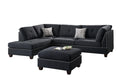 3 Pcs Sectional Sofa Black Polyfiber Cushion Sofa Chaise Ottoman Reversible Couch Pillows Black Wood Primary Living Space Tufted Back Contemporary,Modern L Shaped Rubberwood Particle Board 4 Seat