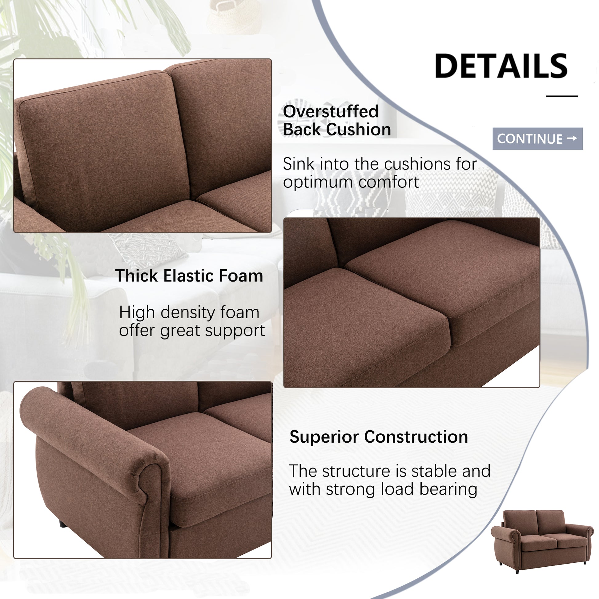 57.5" Orisfur Pull Out Sofa Bed Loveseat Sleeper With Twin Size Memory Mattress For Living Room Spaces, Brown Brown Foam Linen