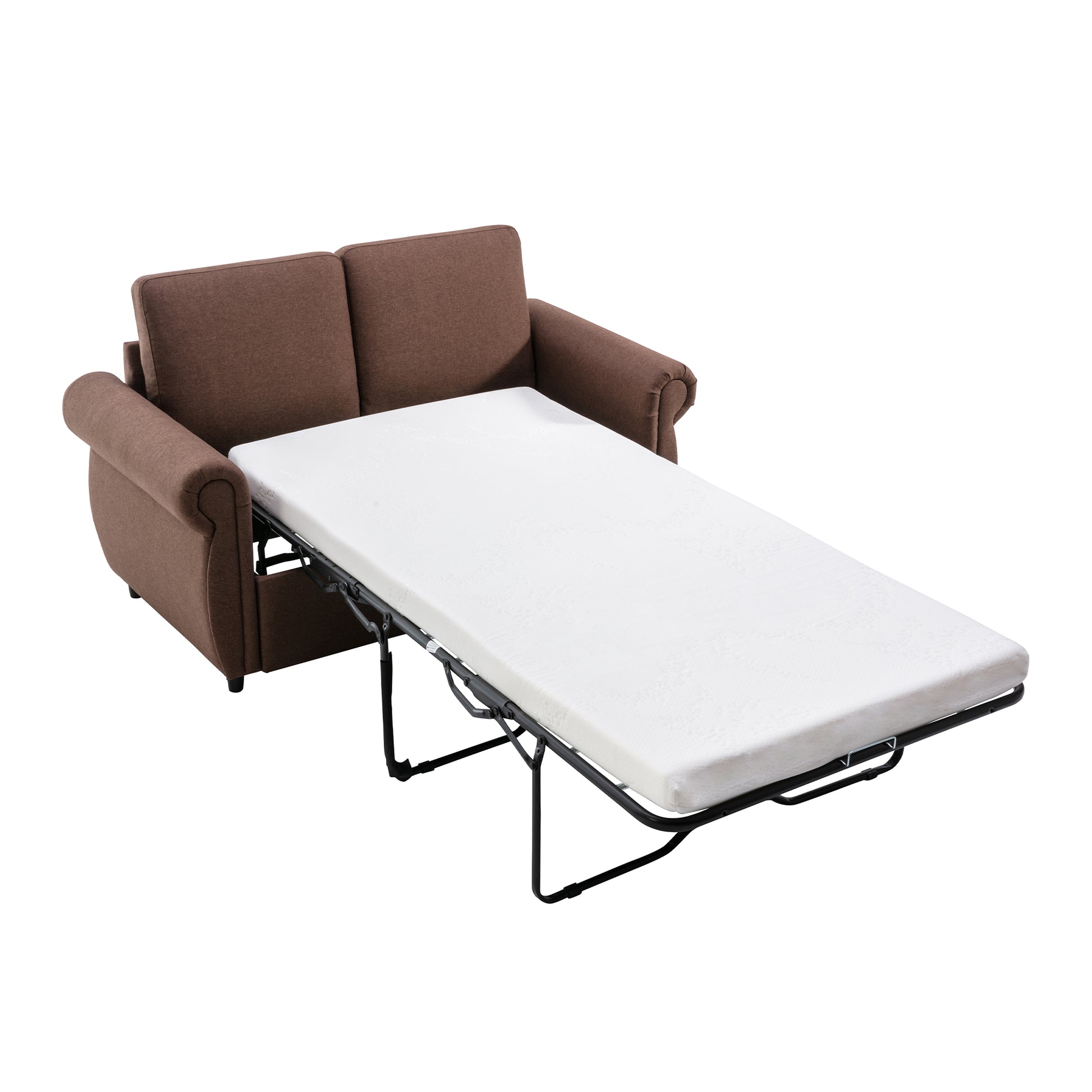 57.5" Orisfur Pull Out Sofa Bed Loveseat Sleeper With Twin Size Memory Mattress For Living Room Spaces, Brown Brown Foam Linen