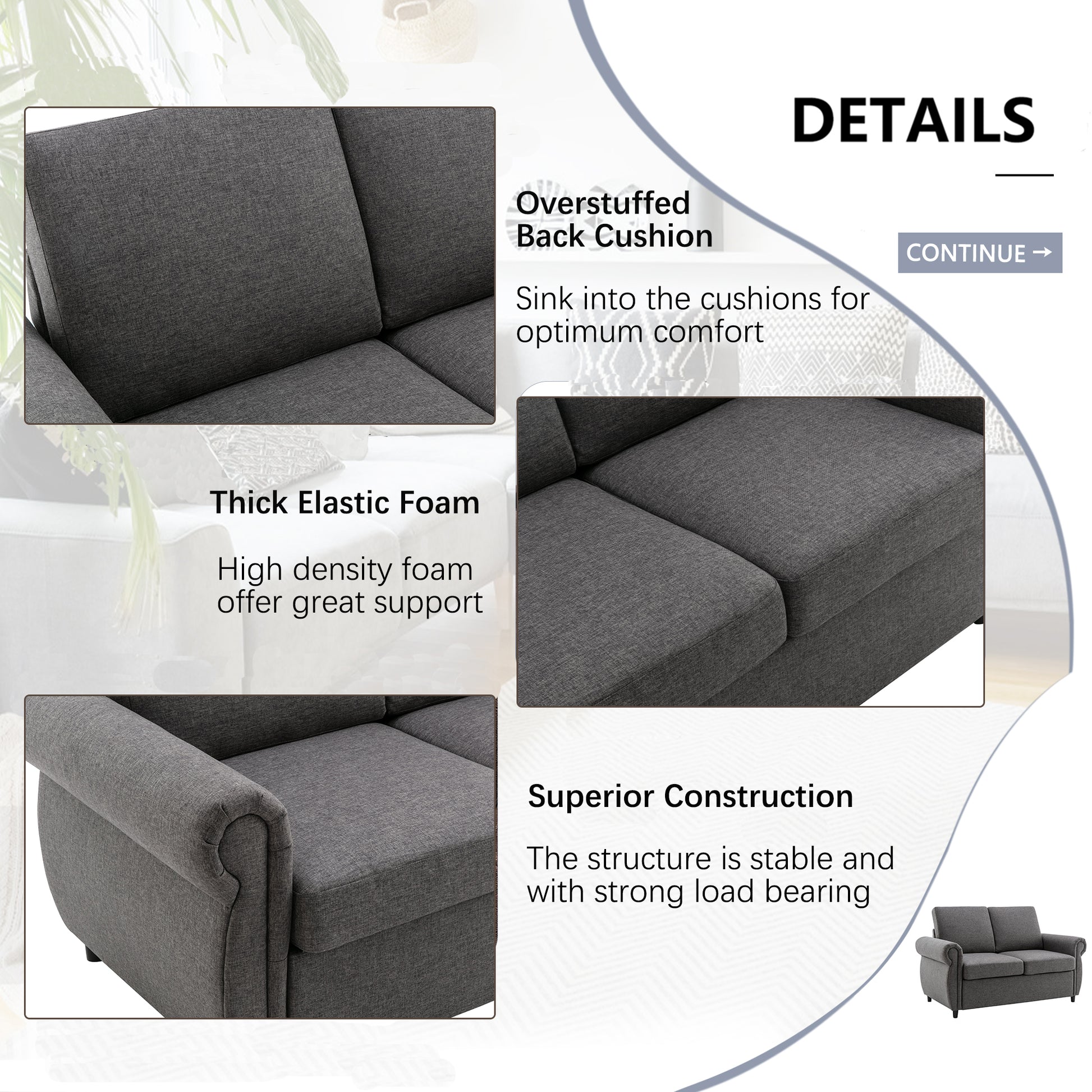57.5" Orisfur Pull Out Sofa Bed Loveseat Sleeper With Twin Size Memory Mattress For Living Room Spaces, Gray Gray Foam Linen