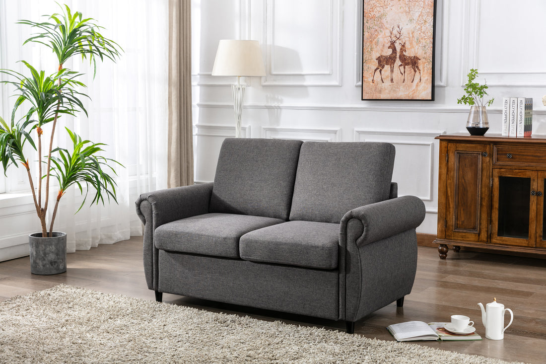 57.5" Orisfur Pull Out Sofa Bed Loveseat Sleeper With Twin Size Memory Mattress For Living Room Spaces, Gray Gray Foam Linen