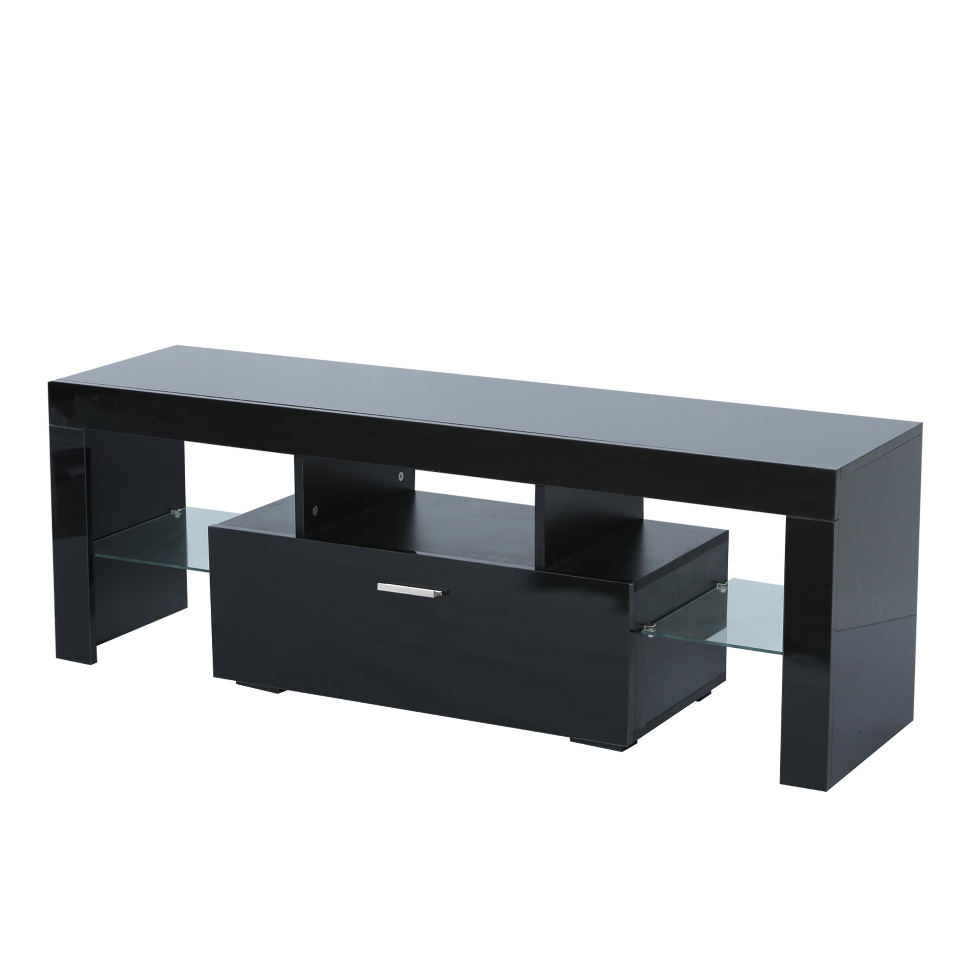 Fashiontvstandtvcabinet,Entertainmentcenter,Tvstationtv Console,Media Console,With Ledlight Belt,Light Belt Remote Control,Toughenedglassshelf,Metal Handle,Canbeplaced In The Living Room,Bedroom,Black Black Primary Living Space 50 59 Inches 50 59 Inches