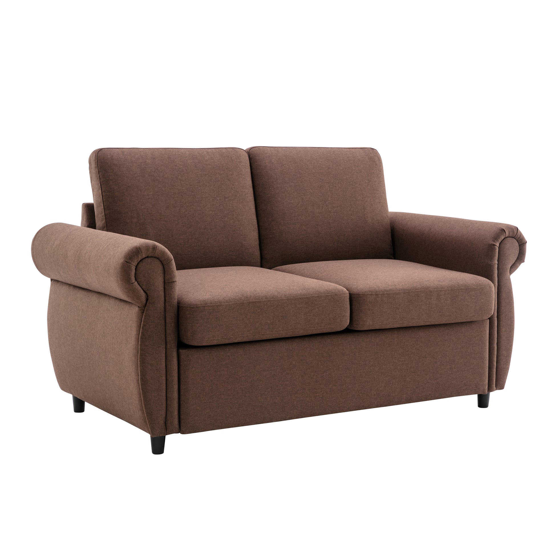 57.5" Orisfur Pull Out Sofa Bed Loveseat Sleeper With Twin Size Memory Mattress For Living Room Spaces, Brown Brown Foam Linen